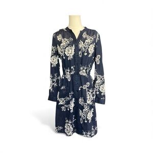 EUC Westport 1962 navy & ivory Floral Embroidered Button Down Dress | Sz 8